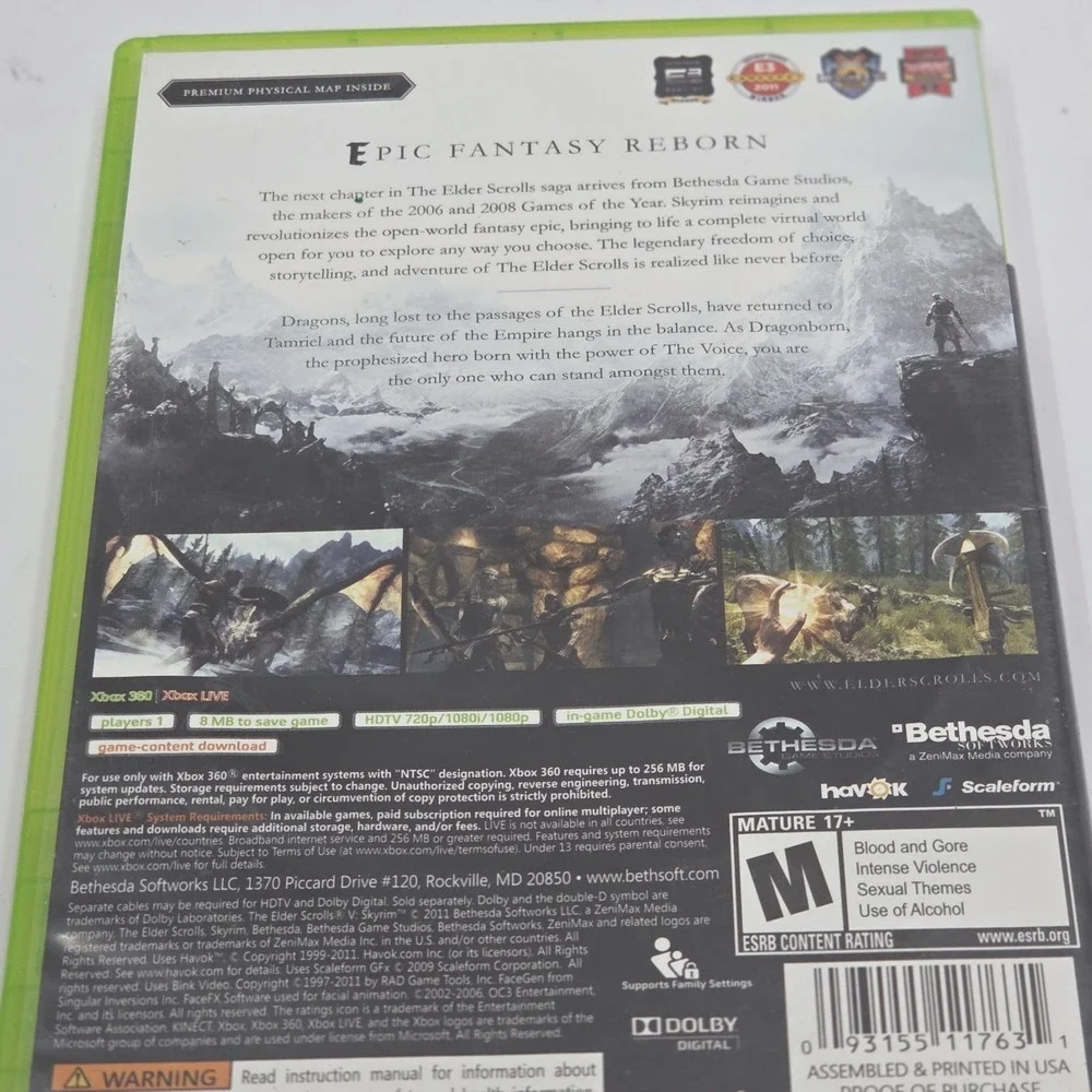 The Elder Scrolls V Skyrim Microsoft Xbox 360 Game CIB Manual Map Complete